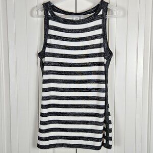 GAP Women’s Size XS Black & White Stripe Marled Knit Stretch Tank Top Boatneck